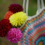 Colorful handmade crochet bag with flowers